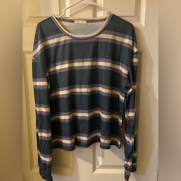 New Crew Neck Striped Crop Green Pullover - Picture 2 of 3